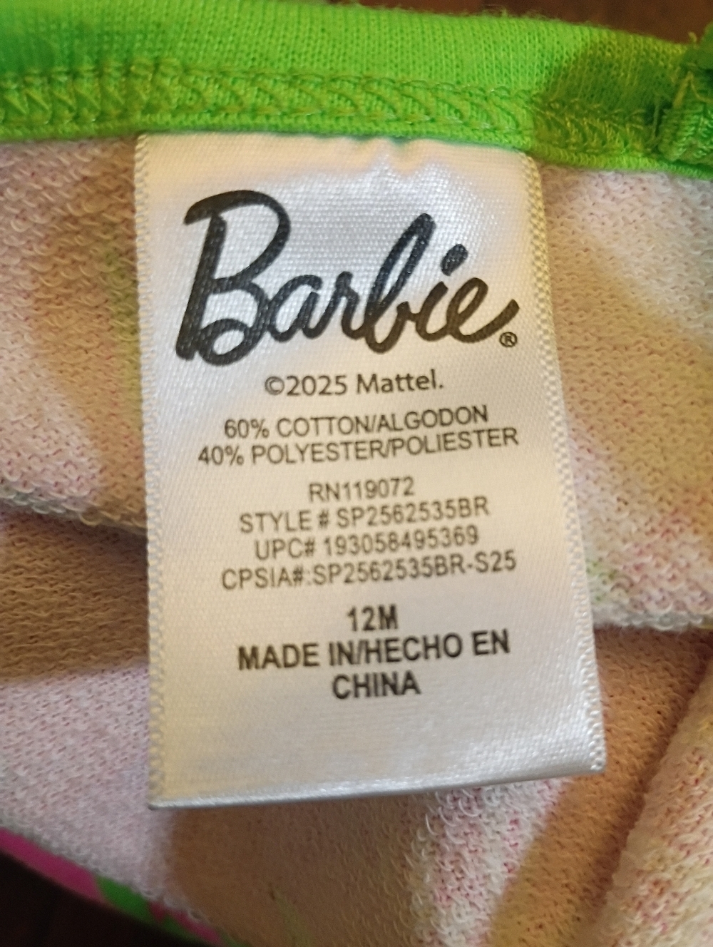 Barbie Infant Romper 12M Pink Palm Tree Tropical Outfit Green Trim Summer Baby - Picture 3 of 3